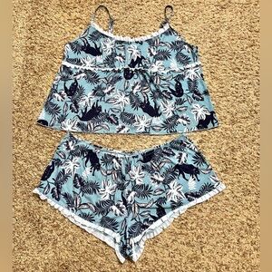 Secret Treasures Cami Short Pj Set Light Blue Novelty Cheetah Lounge Sexy 3X